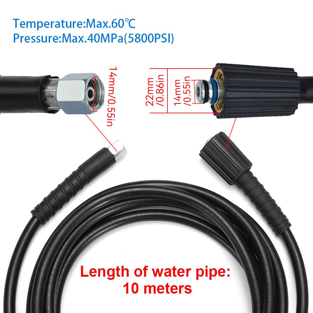 High Pressure Cleaning Machine Water Pipe 10 Meters M14 X M22 14MM Plug-In Car Washing Machine Water Cleaning Extended Hose