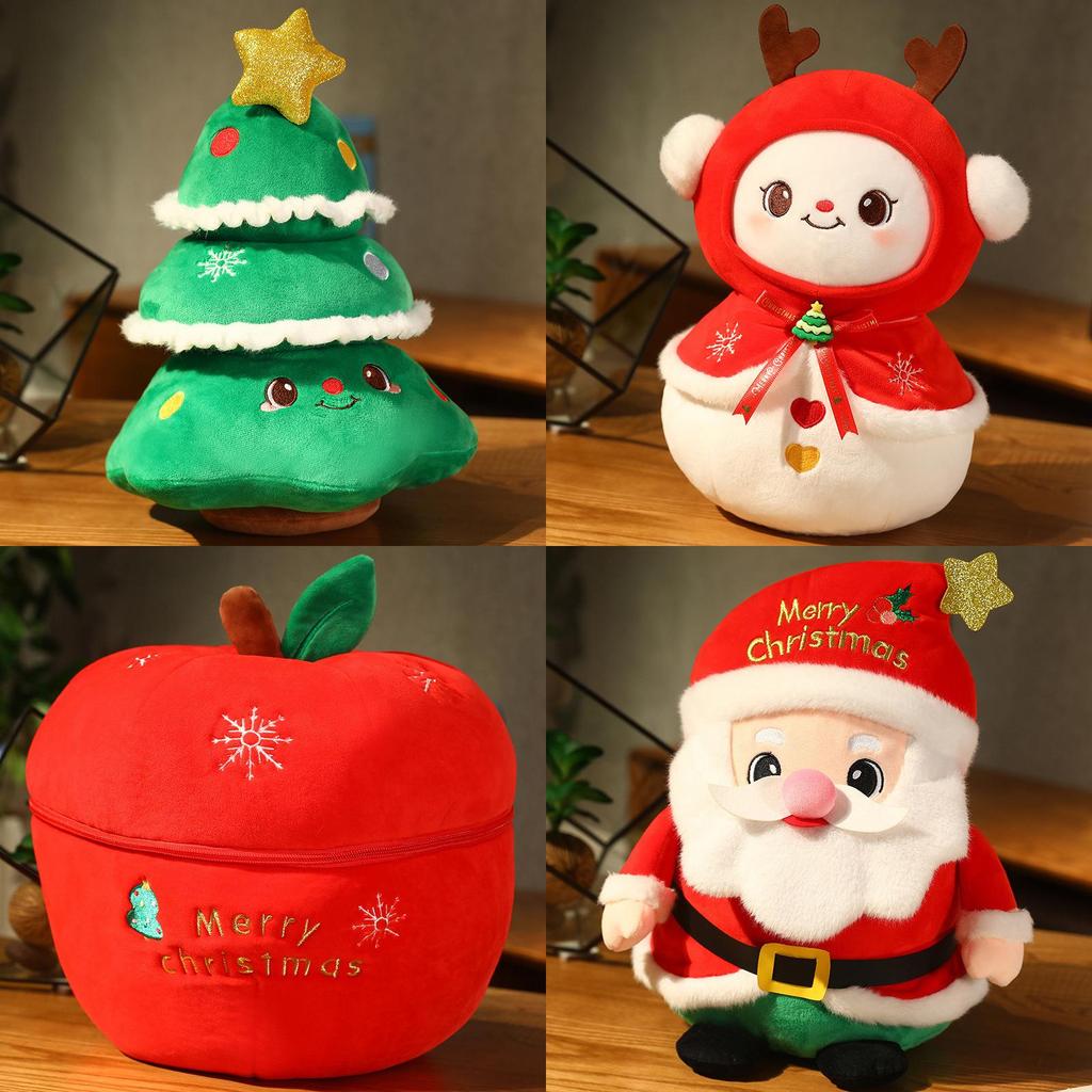 Cute Christmas Plush Animal Adorable Stuffed Deer Snowman And Santa Claus Figure For Home Decor