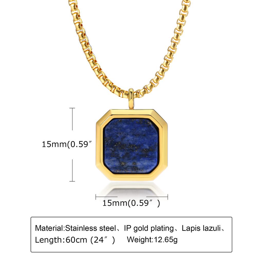 Königliche quadratische Herrenhalskette, Anhänger aus Tigerauge, Anhänger aus Lapislazuli. Römische Anhängerhalsketten aus Edelstahl