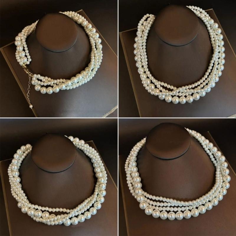 Natural Freshwater Pearl Necklace Multilayer Beaded Choker Necklace Collarbone Chain Elegant Jewelry Gift for Women Girl