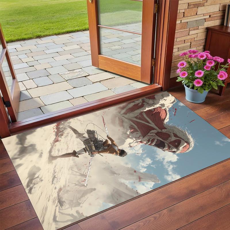 Anti‑Slip Crystal Velvet Floor Rug, Attack on Titan Design Carpet for Indoor Living Bedroom Home Decoration