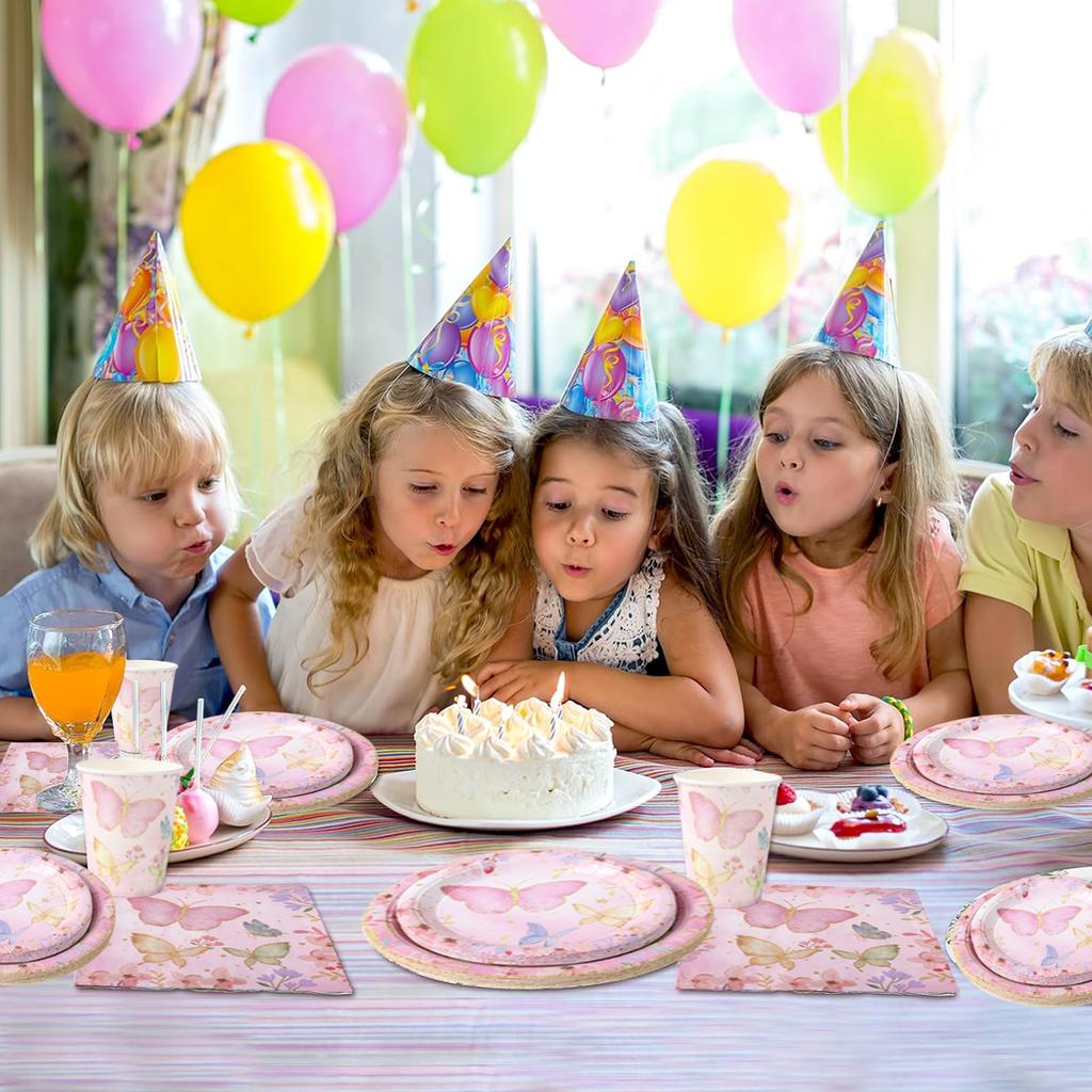 Butterfly Tableware Girls Birthday Party Paper Plates Napkins Cups Decorations Balloons Butterfly Fairy Themed Party Supplies