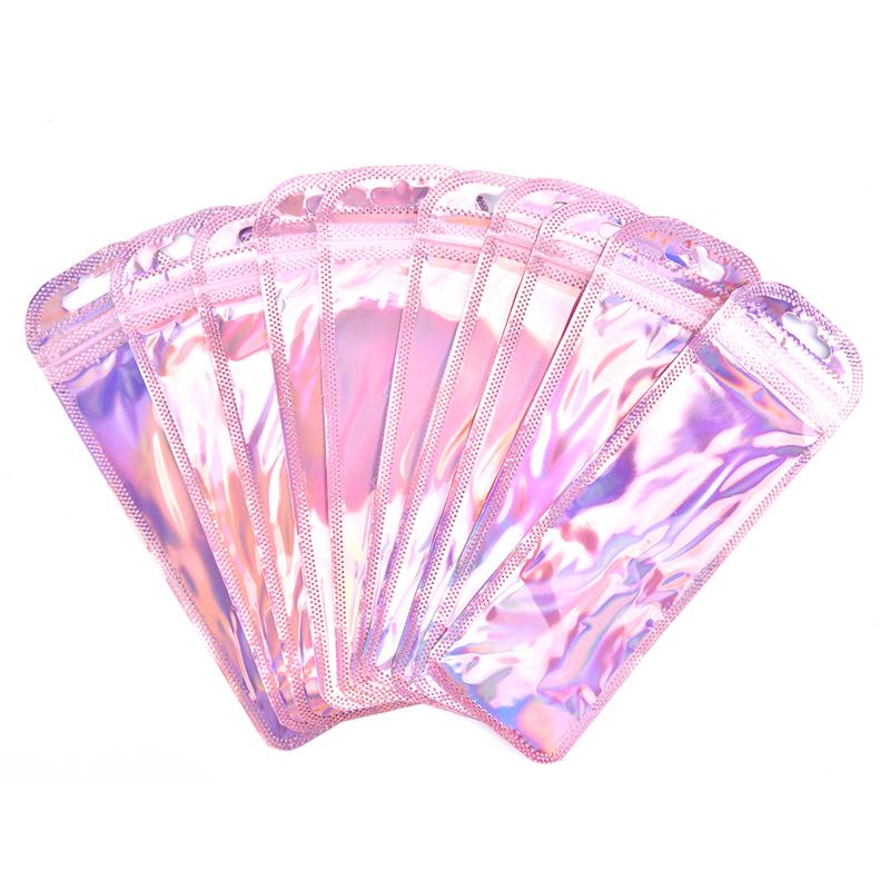 50Pcs 4 Styles Laser Packaging Bag Flat Cosmetic Bag Holographic Mini Bags