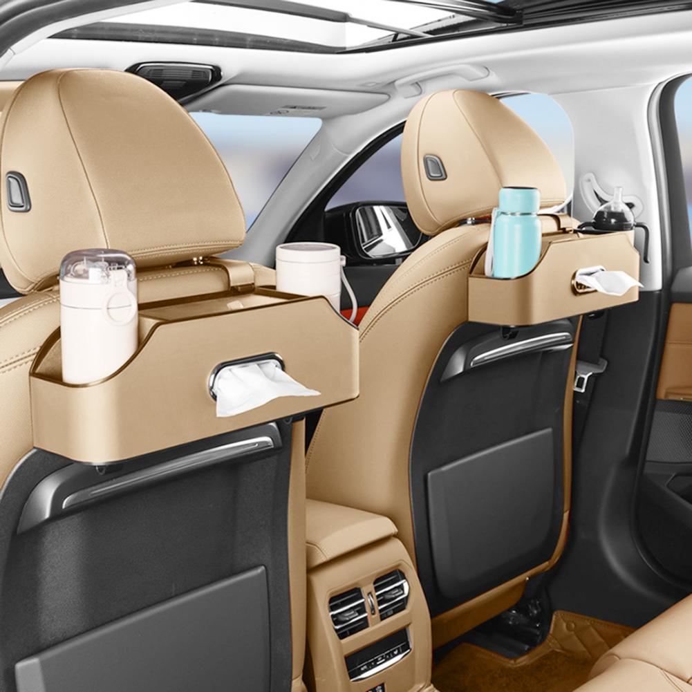 Car Seat Back Storage Box Multifunctional Auto Tissue Universal Genuine Leather Backseat Water Cup Holder Hanging Hook Organizer