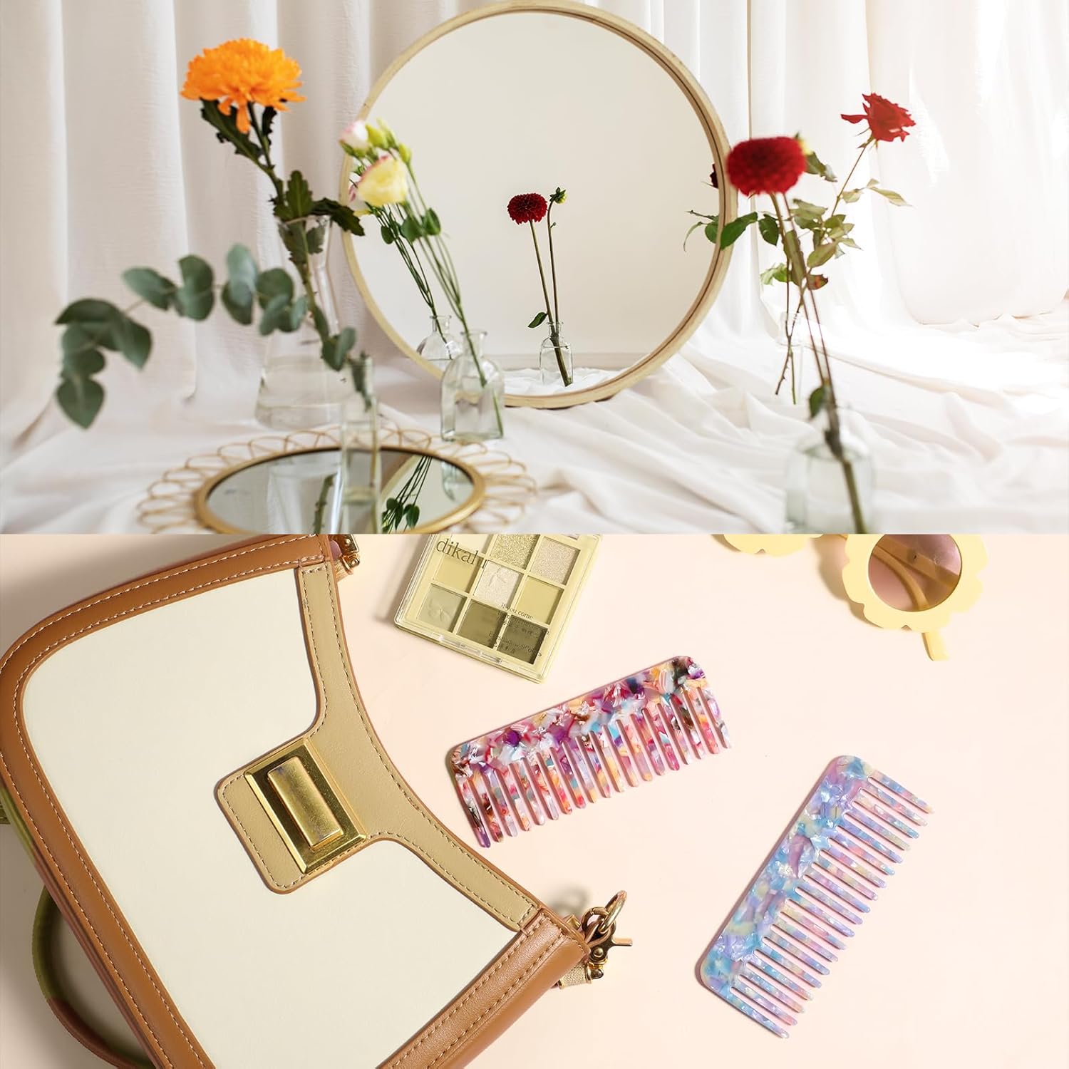 

Wide Tooth Combs for Women, 2 Pcs Wet Comb Detangling Hair Comb Tortoise Shell Combs Portable Travel Styling Hair Brush for Women