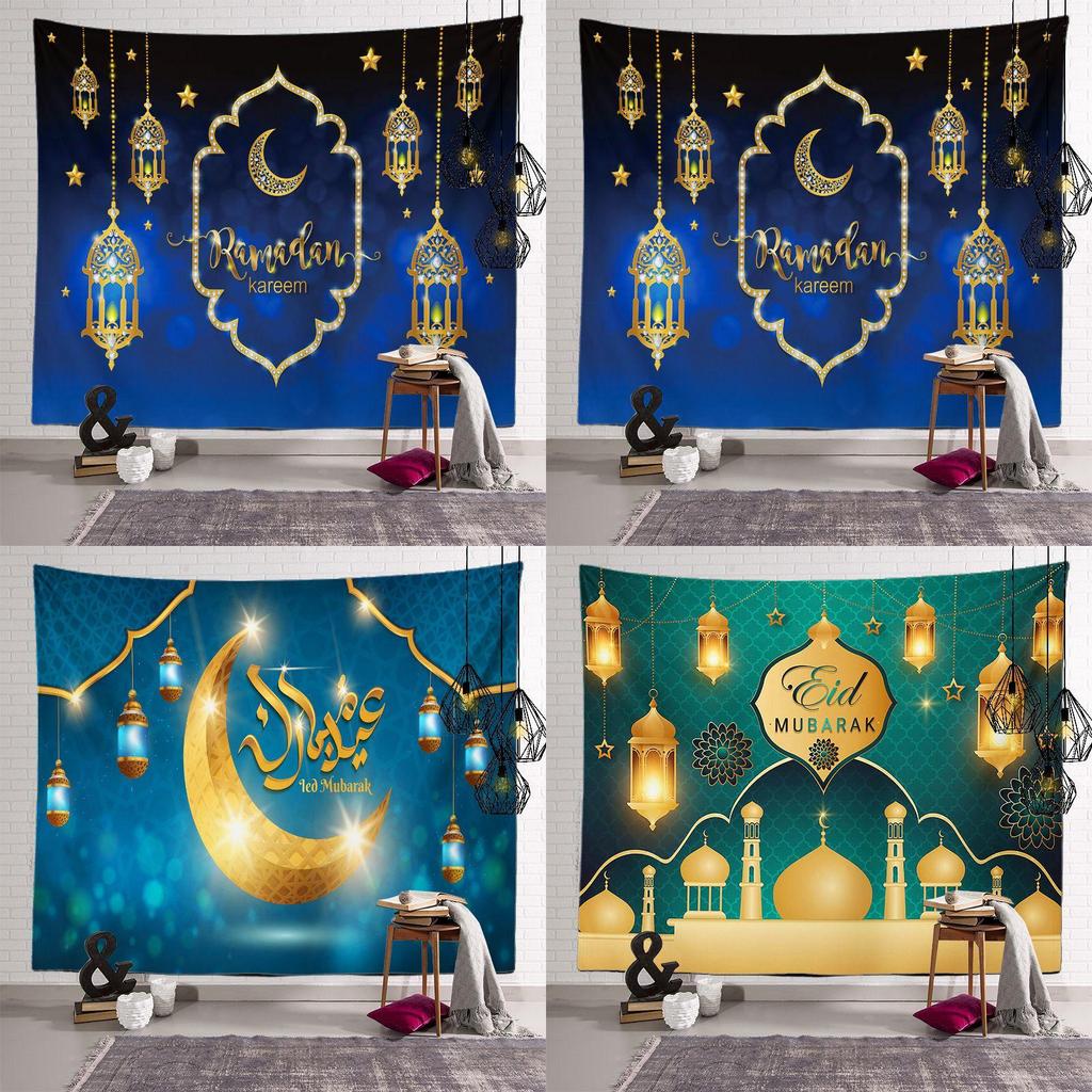 Vibrant Eid Mubarak Tapestry Moon Star Wall Hanging Decor For Ramadan Celebrations