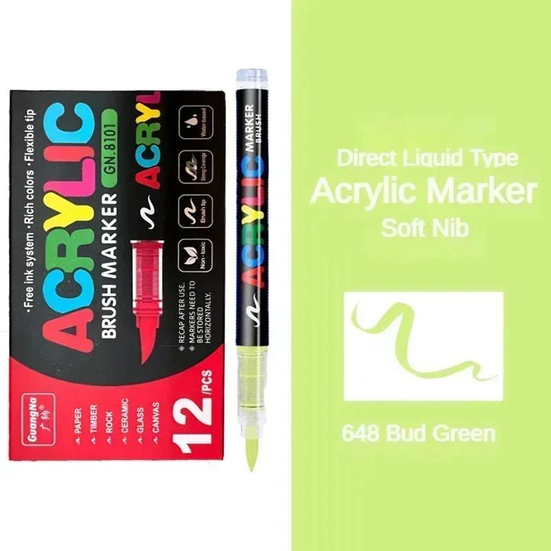 GUANGNA 168-12 Colors Acrylic Marker Pen for Rock Painting Brush Tip Paint Marker Christmas Markers Waterproof Art Supplies