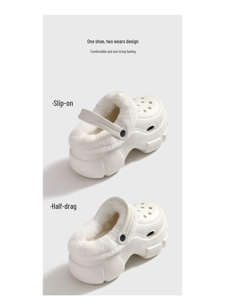 Women's Fleece-Lined Clogs: New 2023 Style, Removable Liner, Thick Sole, Height-Boosting, Office & Outdoor Winter Slippers.