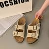 Cowhide version~ sponge cake thick-bottomed one-word slippers for women's summer wear, summer cork beach cool slippers