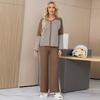 New Autumn and Winter V-neck Color Matching Striped Knitted Bat Sweater Loose Wide-leg Pants Knitted Two-piece Set