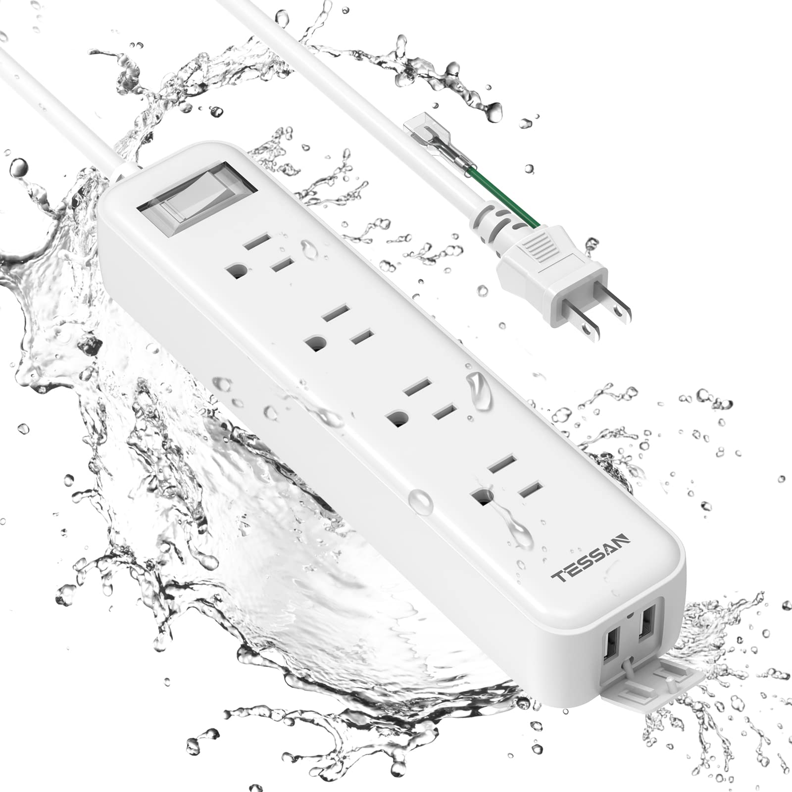 

Power Tap 2m Extension Cord Waterproof TESSAN Waterproof Outlet Table Tap USB Outlet 4 AC Outlets 2 Ports OA Tap Lightning Guard Bulk Central Switch