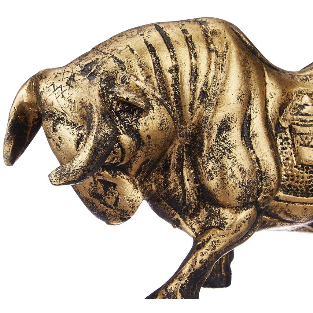 Brass Finnish Bull Resin Statue for Home Decor (Pack of 1, Golden and Black)