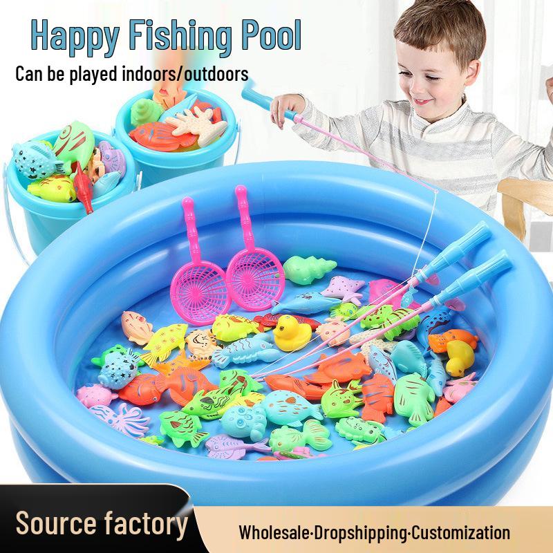 Children's Magnetic Fishing Water Play Set with 3D Fish and Expanding Beads for Boys and Girls Role Play