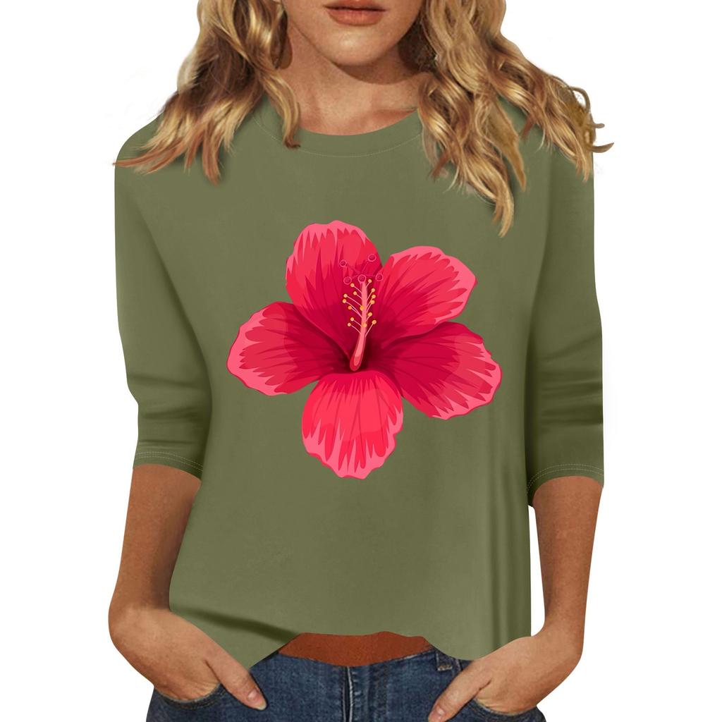 Damenmode, lässig, bedruckt, sieben Ärmel, Rundhalsausschnitt