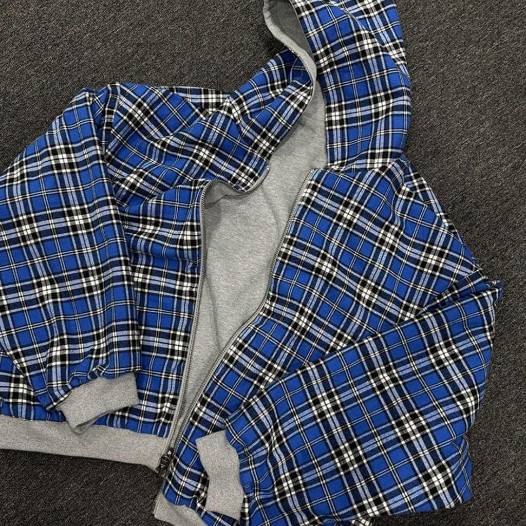 Autumn Jacket Fashion Hooded Zipper Plaid Front and Back Can Wear Hoodie Sweater Men