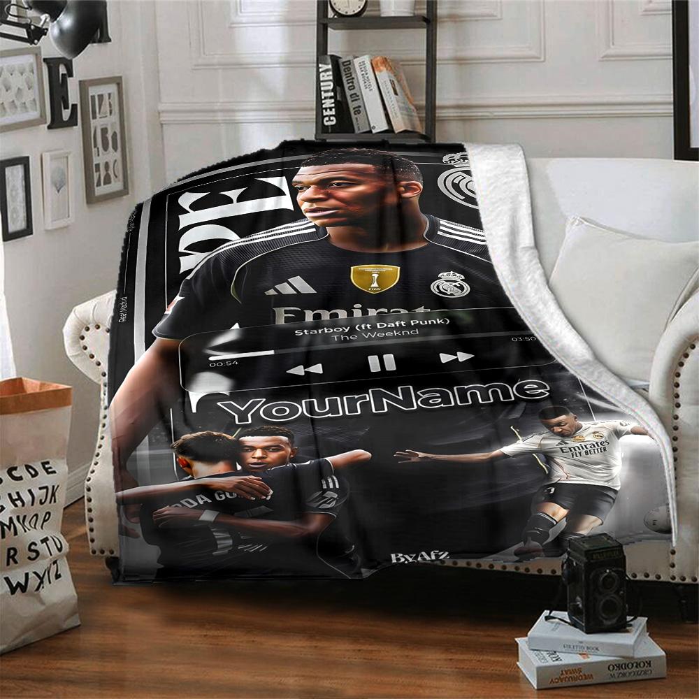 Mbappe Deinen Namen Personalisierbare Decke Überwurf Personalisierbare Decke Ultra-Weich Vielseitig für Sofa Meeresufer Büro Wohnzimmer Ideal für Alle Jahreszeiten