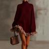 Autumn Winter Turtleneck Simple Sweater Dress Women Casual Patchwork Mini Dress Long Petal Sleeve Sweet Ladies Dress