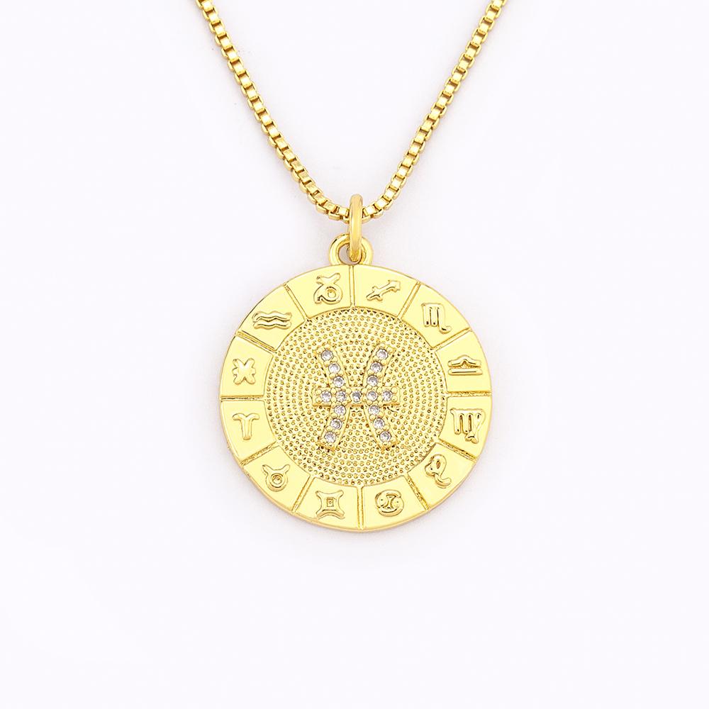 Nidin New Hot Sale 12 Constellation Drop Pendant Necklace Gold Plated Jewelry Collar Clavicle Choker Birthday Gift for Women Men