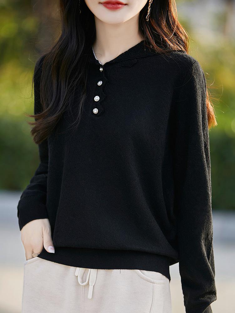 Women's French-Style Lace Fine-Knit Wool Hooded Sweater