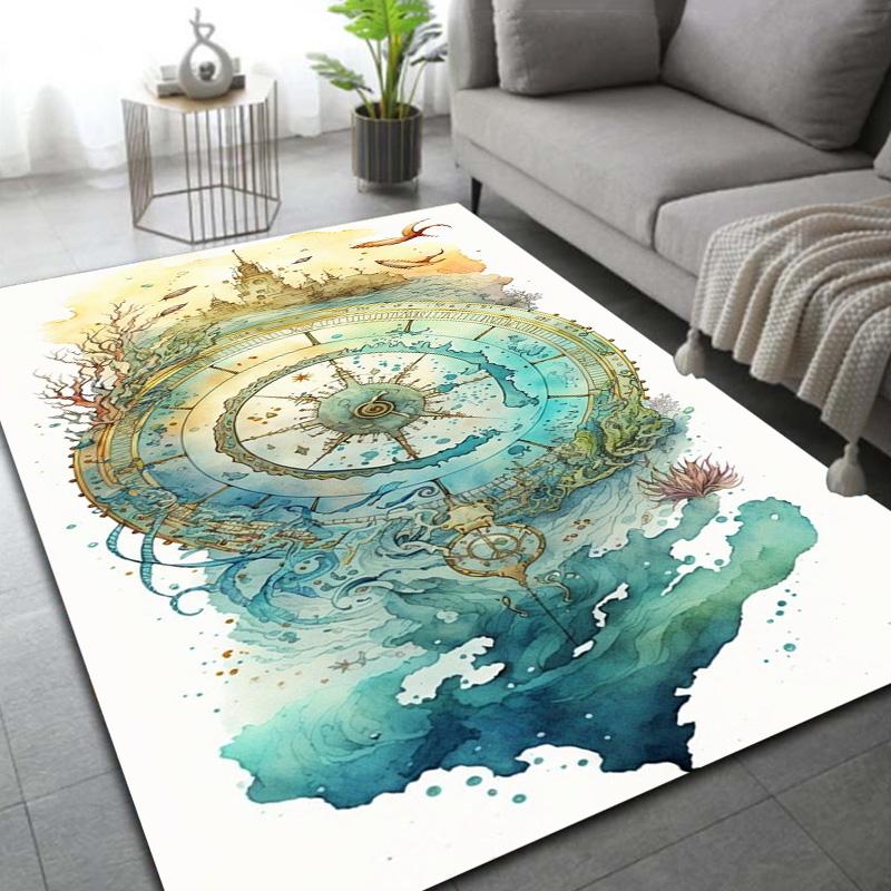Retro Compass Map World Map Area Rug,Carpet Rug for Living Room Bedroom Sofa Decoration,Kitchen Doormat Non-slip Floor Mat Cool