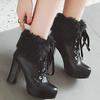 Fashion 2024 New High-heeled Boots Round Head Waterproof Platform High-heeled Mao Mao Women's Boots Sweet Front Lace-up Short Shoes