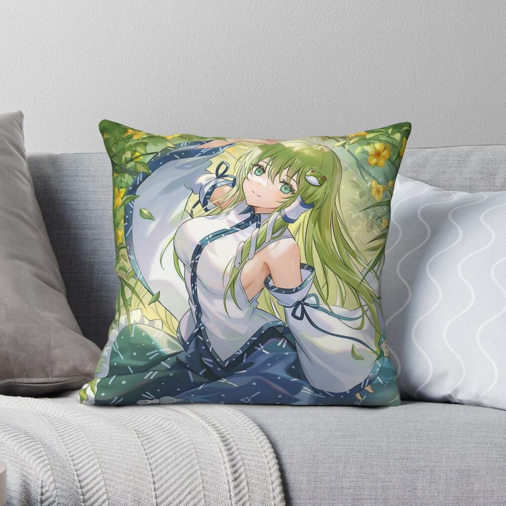 Touhou Project Sanae Kochiya Square Pillowcase Polyester Linen Velvet Printed Zip Decor Room Cushion Cover