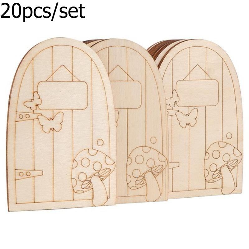 20pcs/set Wooden Succulent Pot Decorative Wood Chip Cartoon Wooden Door Window Craft for Terrarium Home Garden Decoration