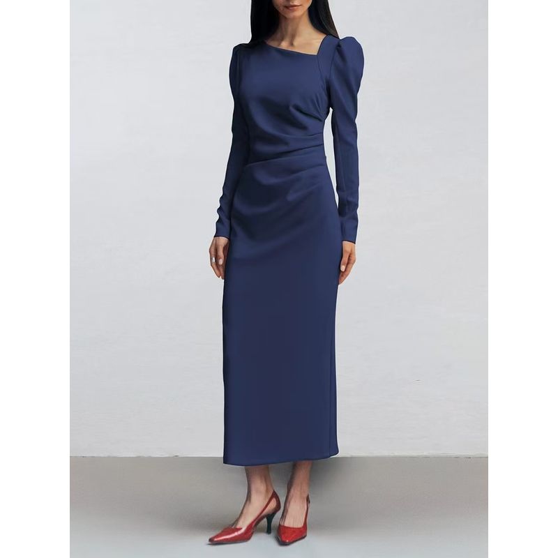 New Russian Irregular Collar Long sleeve Split Dress Ircollar Regular Slit Dress