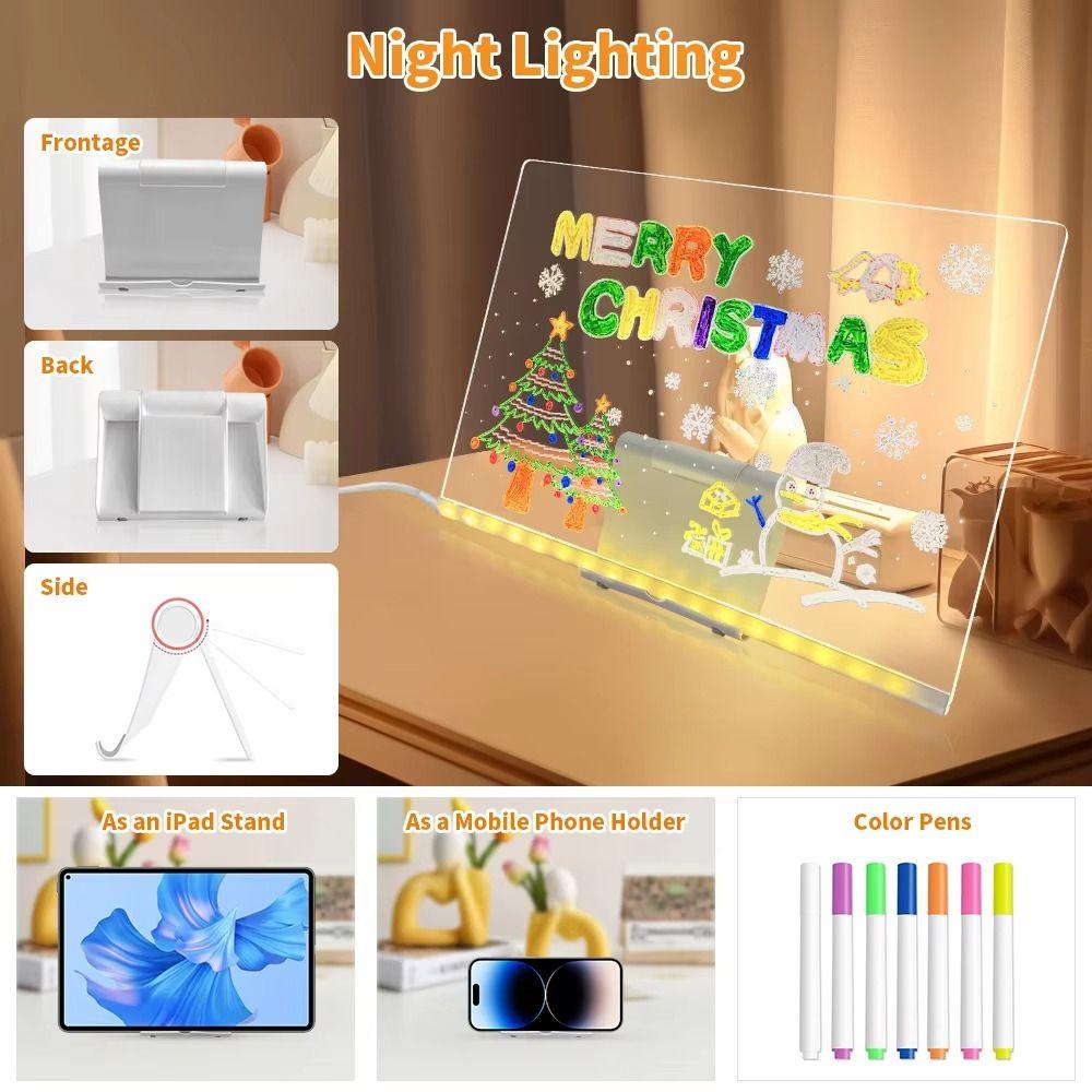 Colorful 7 Pens LED Note Board with Night Light USB Power Children's Drawing Board Bar Advertising