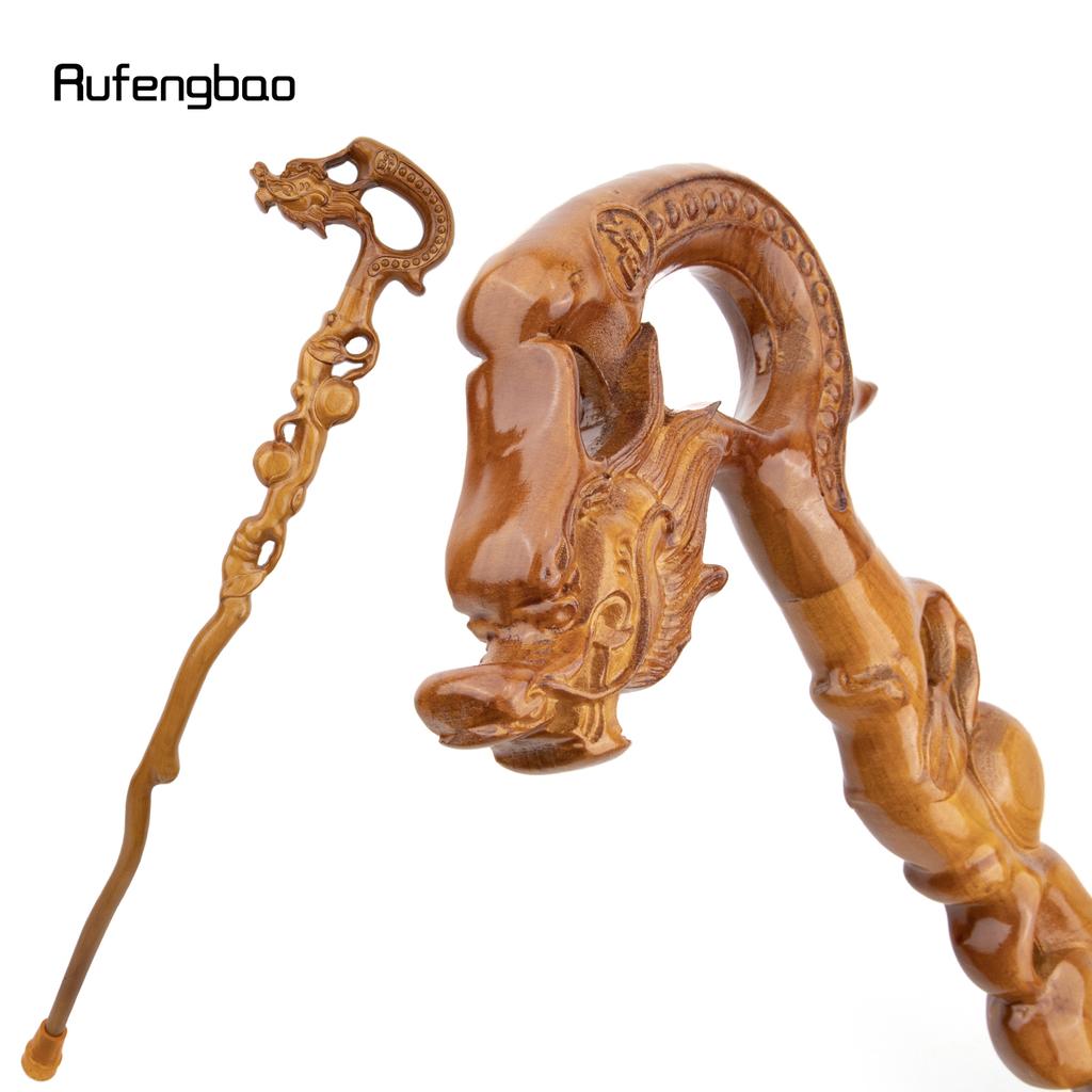 Yellow Dragon Wooden Single Joint Fashion Wood Stick Decorative Cospaly Cane Halloween Crutch Wand Crosier 94cm