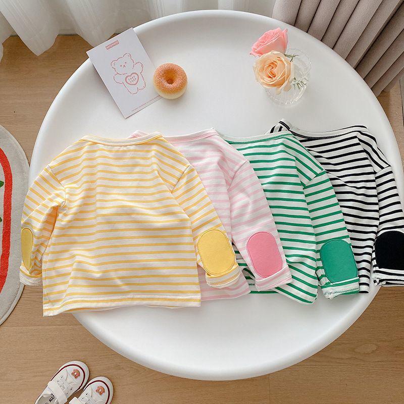 Kids' Candy Color Striped Long-Sleeve T-Shirt - 2024 Autumn Korean Style