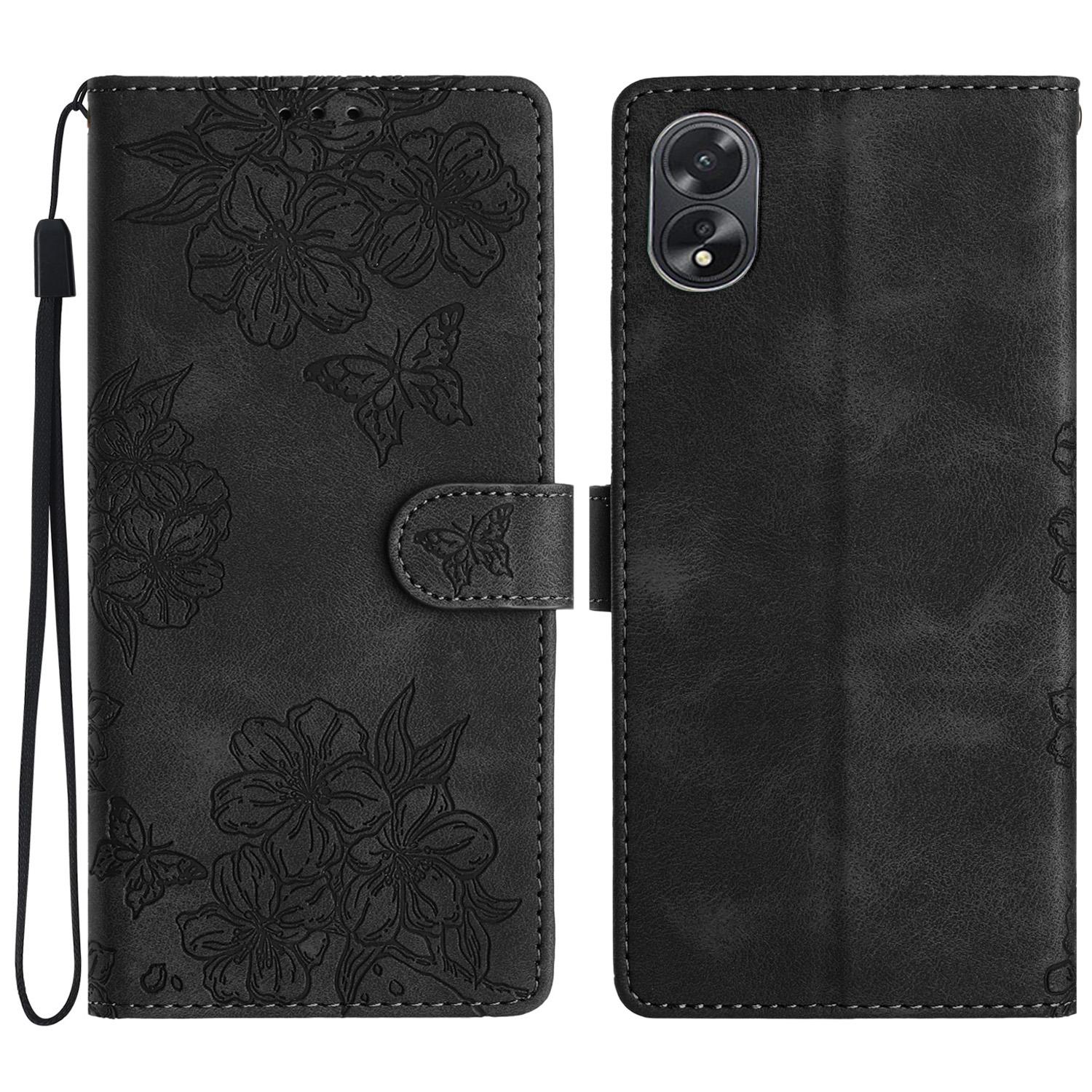 

For Oppo A38 4G/A18 4G Case PU Leather Phone Cover Butterfly Flower Card Slot Holder Stand Black