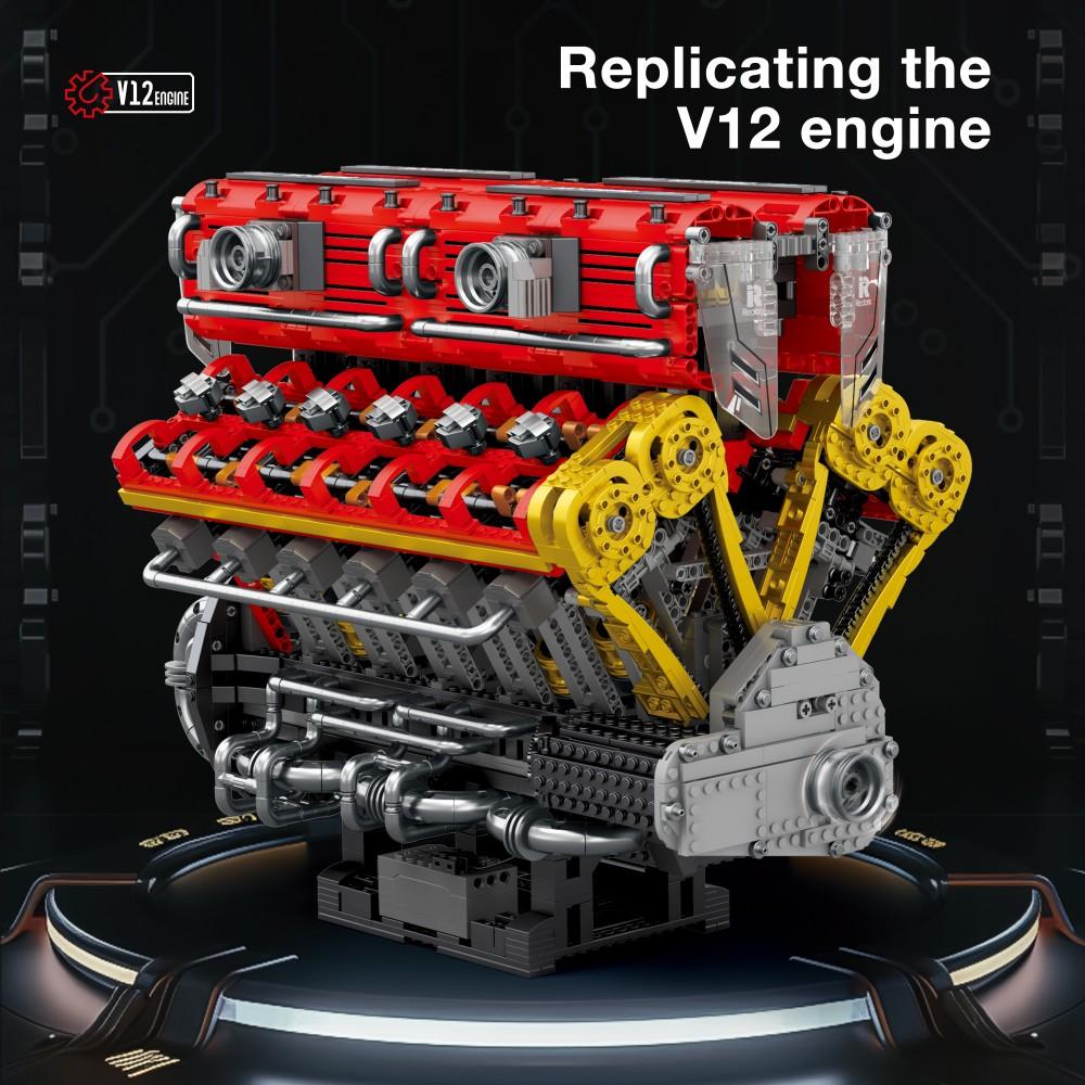 Non-Toxic 4719Pcs V12 Engine Model Building Blocks Technology Bricks Kit With Display Stand Adult Gift Children'S Educational Diy Toys