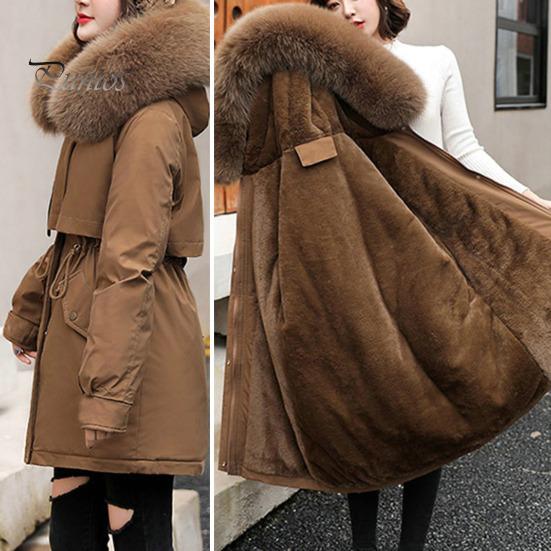 Hooded Women Coat Winter Jacket with Faux Fur Collar Soft Fabric Warm Fashionable Zipper Closure for Autumn Versatile