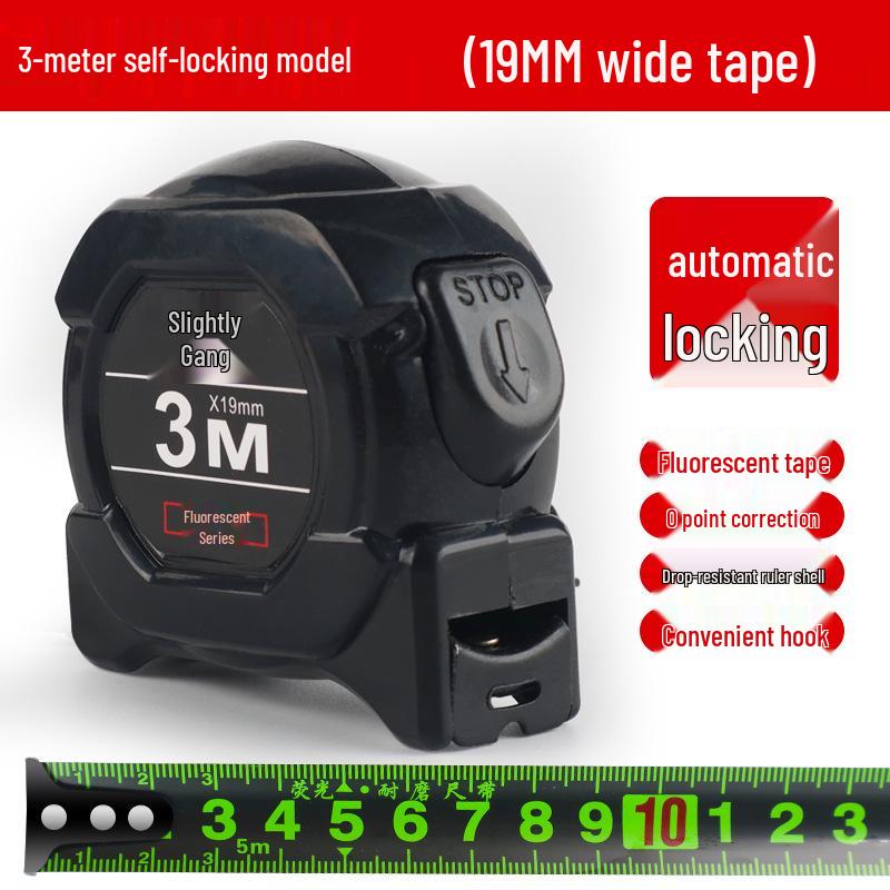 Automatic Locking Fluorescent Steel Tape Measure - Black Technology, 5m/10m, Thickened, Drop-Proof, Wear-Resistant