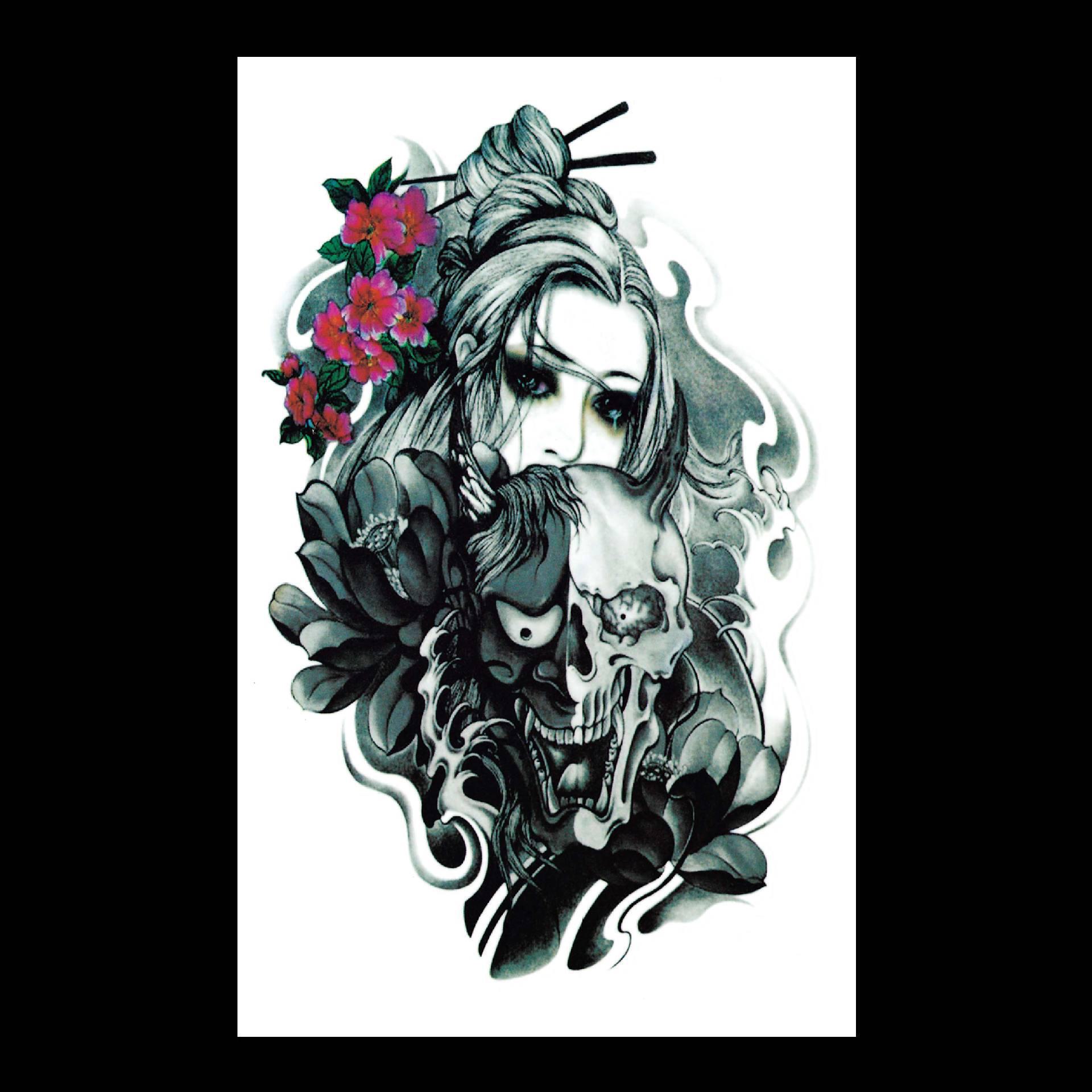 

Водонепроницаемые наклейки для татуировки: Волк, Карп, Гуань Гун, Череп, Пламя, Гейша, Крест, Сова, Цветы 12*19cm