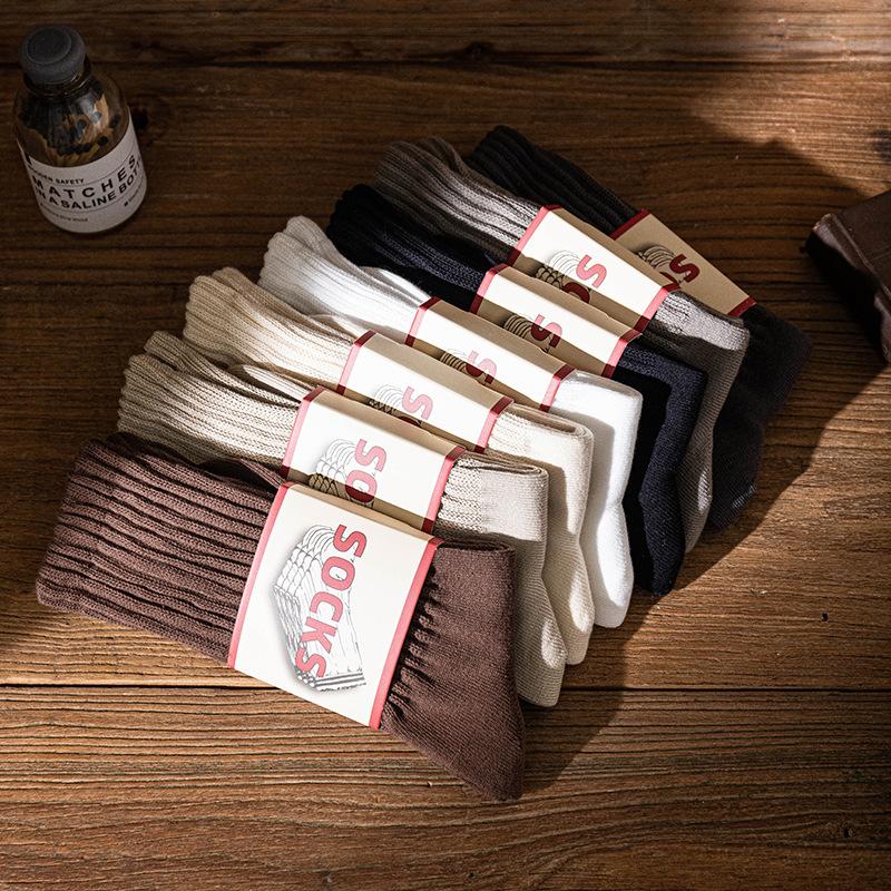 Stacked Socks Ami Click Socks High Thick Line Mid-Tube Solid Color Retro Thick Needle American Stocking Men