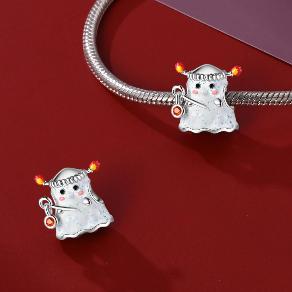 Copper Cute Ghost Beads & Cat Pumpkin Head Dangle Charm Fits Bracelet Halloween Pendant Accessories Gifts