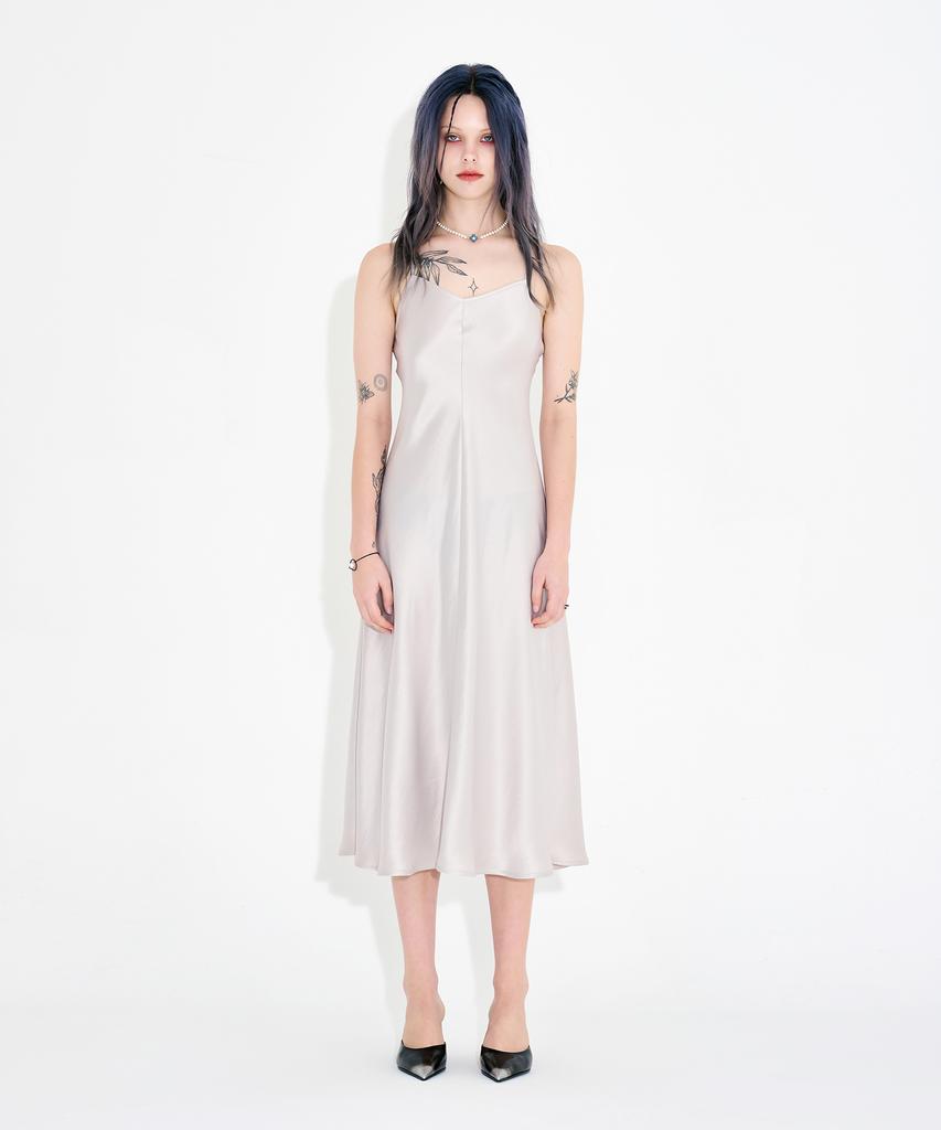 WARDOG Bias-Cut Acetate Drift Slit Dress Ivory