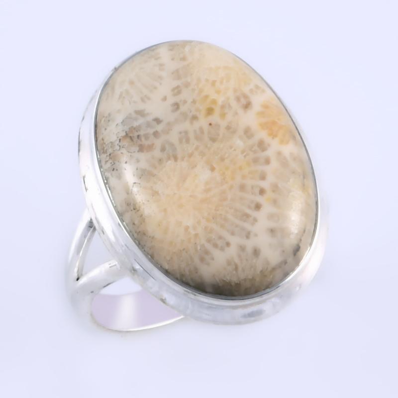 Natural Fossil Coral Gemstone Handmade 925 Sterling Silver Gift Ring S.6" Z6F54