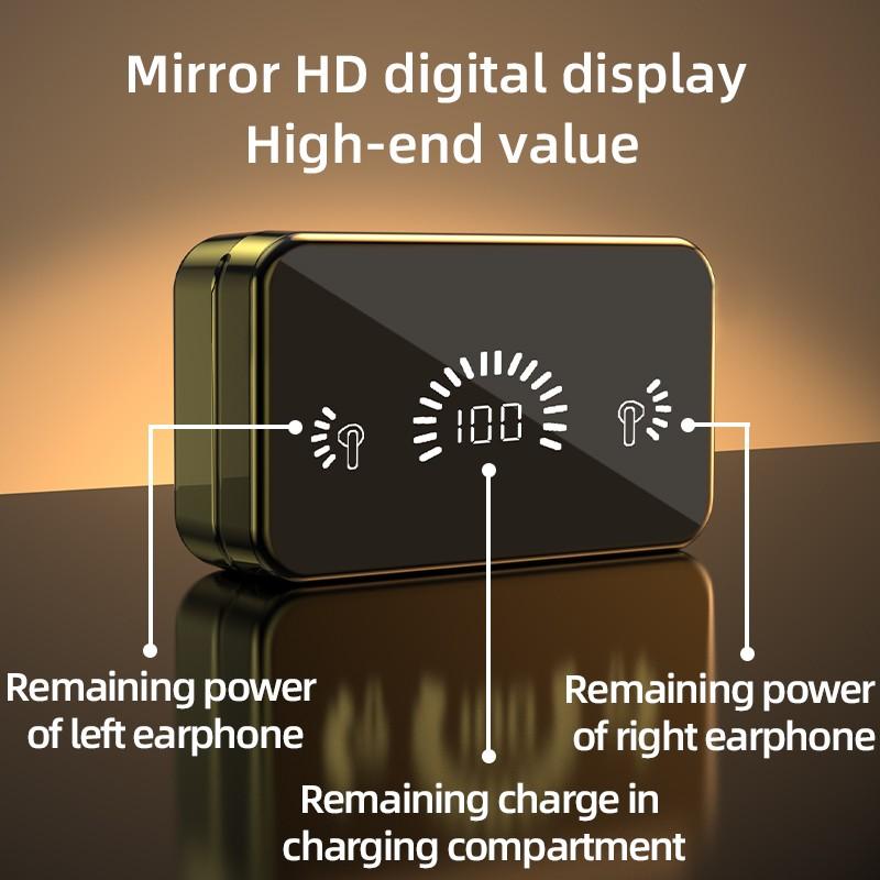 S20 Mirror Bluetooth 5.2 Wireless Headphones HiFi 3D Stereo Sports Waterproof Earphone with Microphone LED Touch Control Headset