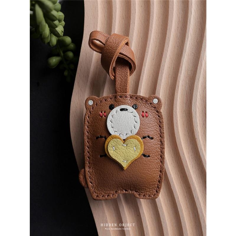 Porte-clés sac nounours en cuir véritable accessoire de voiture fait main petite décoration