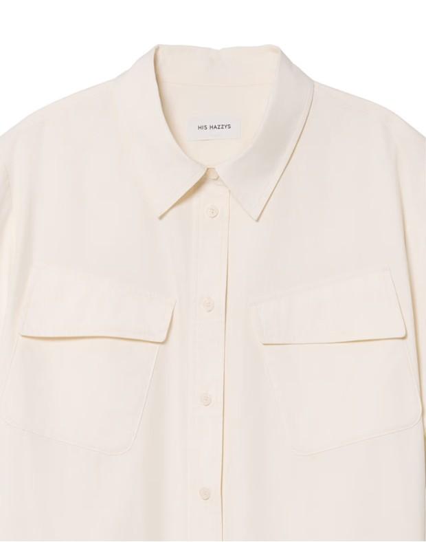 Hejiseu [His] Ivory Button-Down Short Sleeve Dress