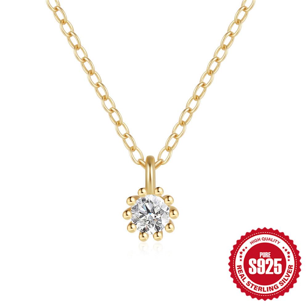Simple Mini Single Diamond Flower Small Daisy Pendant S925 Sterling Silver Fashion Collarbone Chain