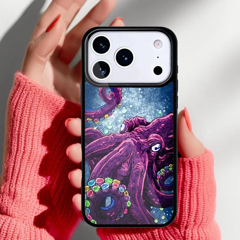 Marine Life Ocean Octopus Print Phone Case for iPhone 17 16 15 14 13 Pro Max Back Cover for 12 11 Pro Coque