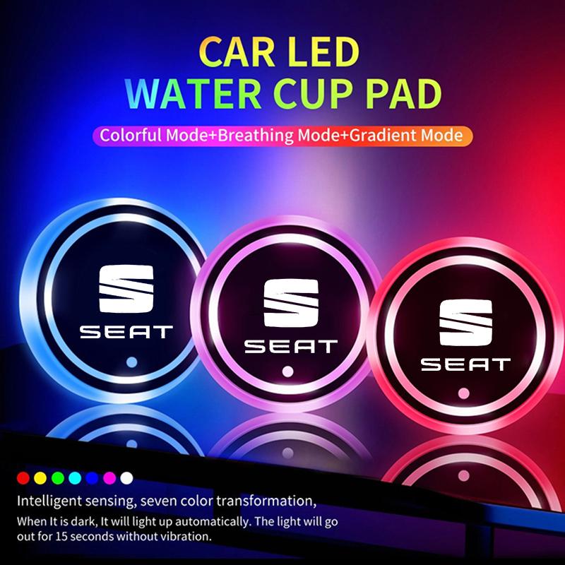Knbn3 7 Kolorów LED Światło do Uchwytu na Kubek Samochodowy Luminous Coaster Podkładka pod Kubek z Wodą Do Seat Leon 5F Ibiza Tarraco Arona Ateca Alhambra Akcesoria