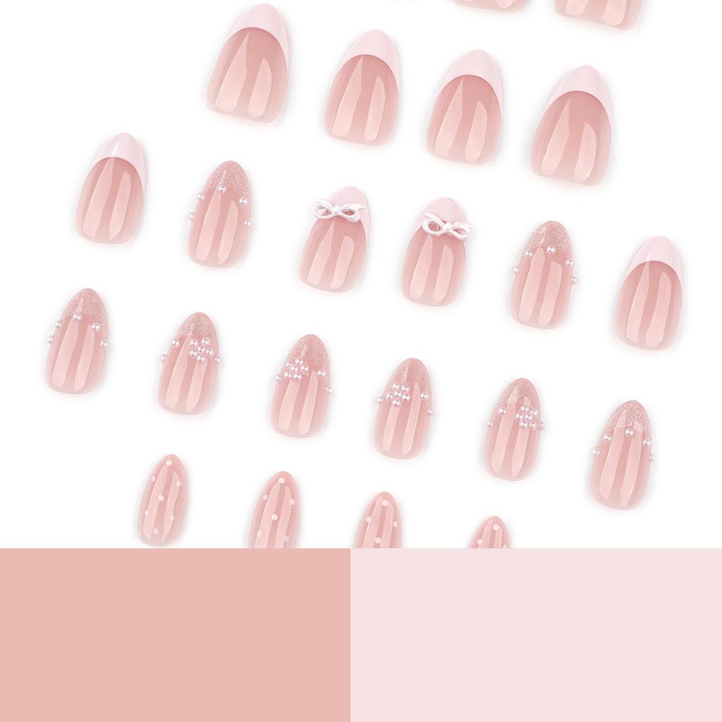 Cat-Eye White Bowknot Fake Nails 24 Pieces Elegant Design Comfortable ABS Material For Wedding Party Daily Use