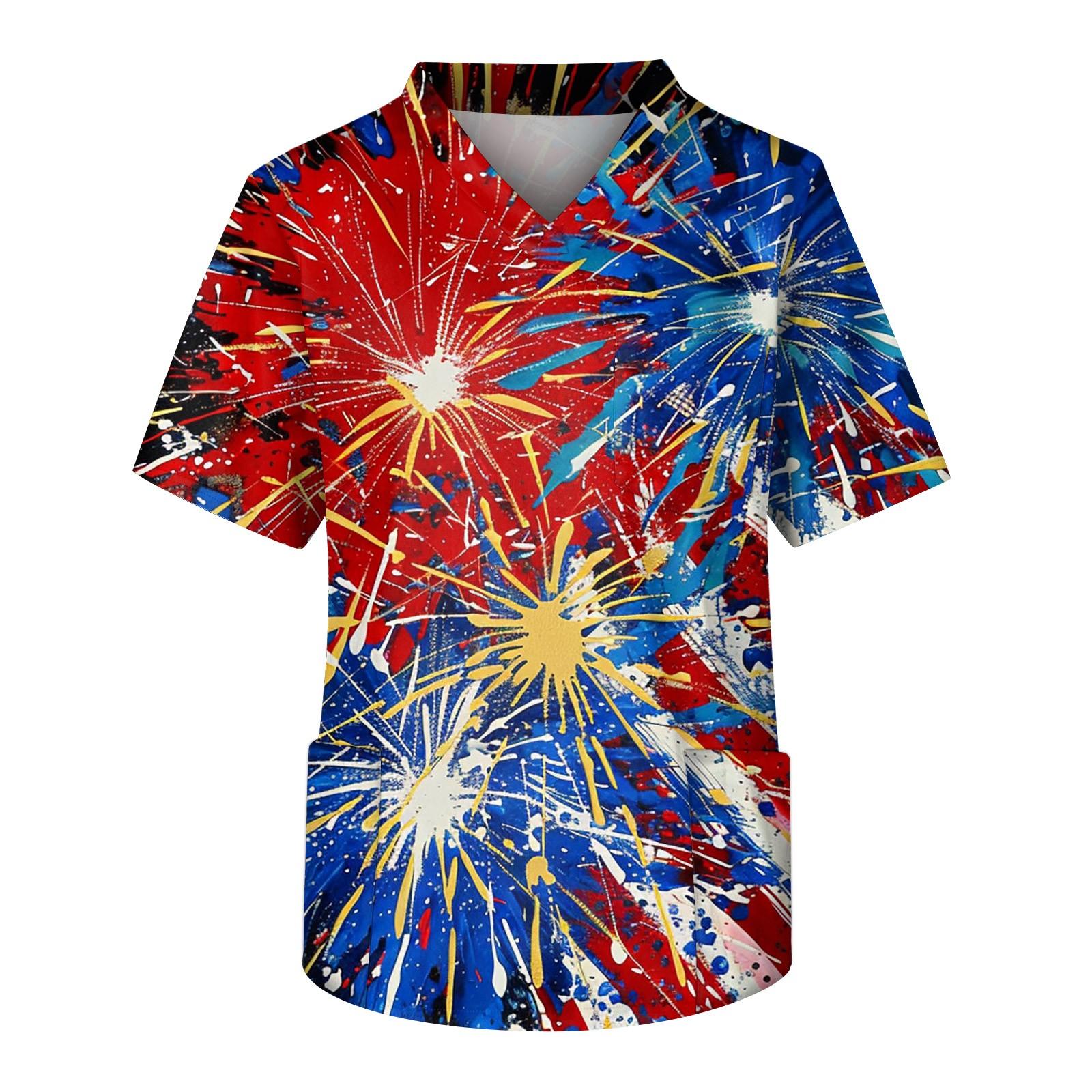 

Мужская модная рабочая одежда с v-образным вырезом, короткими рукавами и карманами, топы с принтом ко Дню независимости и рабочая одежда XL тёмно-синий