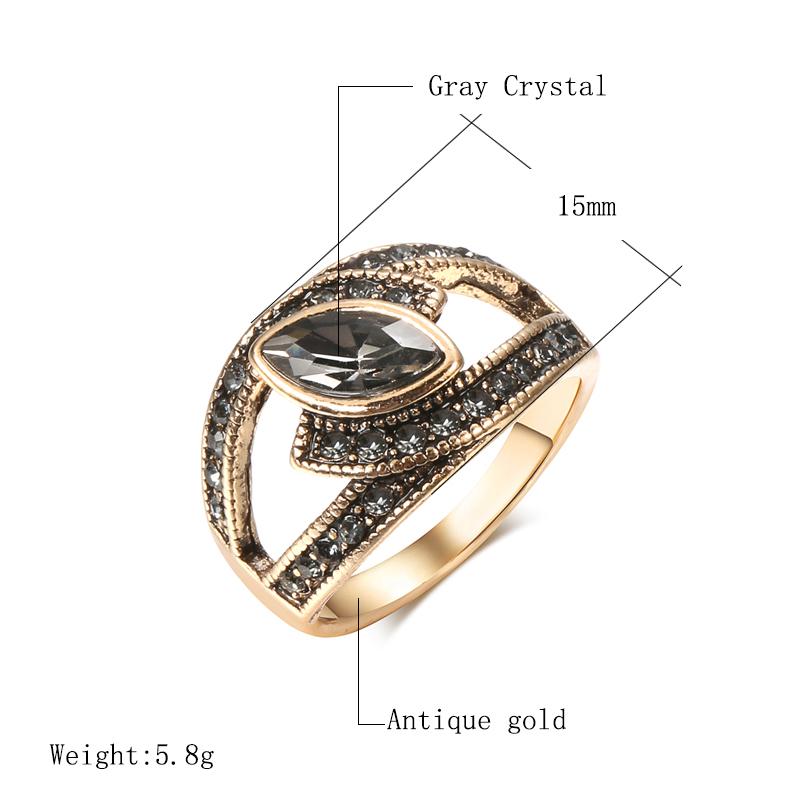 Boho Ethnic Bride Wedding Crystal Ring Antique Gold Color Big Zircon Stone Rings For Women Vintage Wedding Jewelry