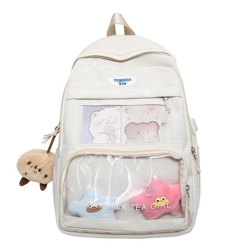 Schoolbag Backpack, Japanese Style INS Transparent Large Capacity Casual Outdoor Backpack, Sweet High School Student School Backpack